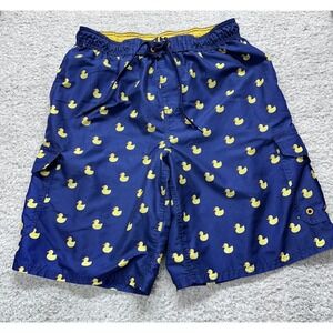 Canyon Mens Rubber Ducky Swim Trunks Size Large Blue/Yellow Swimsuit Shorts Duck